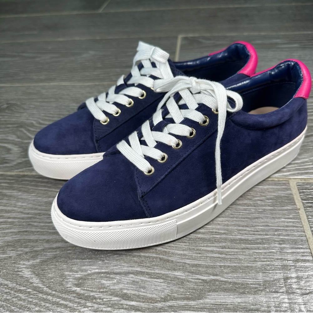 Nordstroms 1901 Perrin Leather Suede Sneaker Navy Fuchsia Lace Up Women’s Size 7
